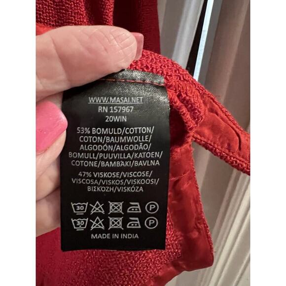 Masai Copen Hagan Red One Button Open Knit Jacket Satin Trim Sz S Lagenlook - Picture 6 of 7